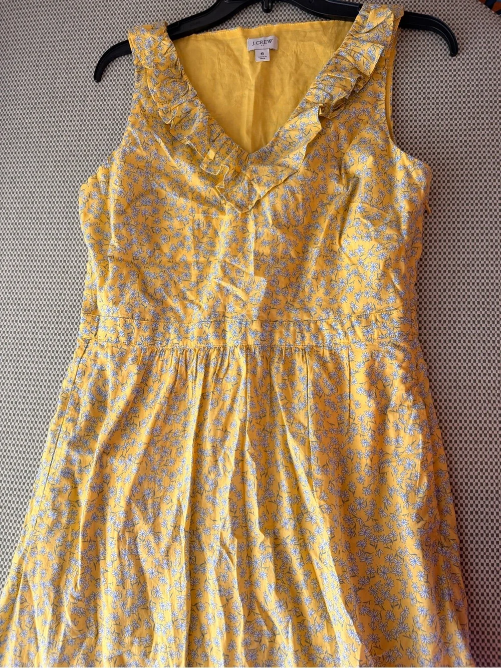 J. Crew Yellow Daisy Floral Ruffle Neck Sleeveless Dress size Small #110